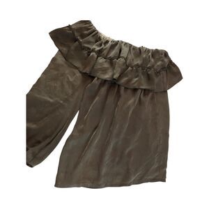 Judith March One Shoulder Blouse Brown Womens‎ Size S Long Sleeve Ruffled
